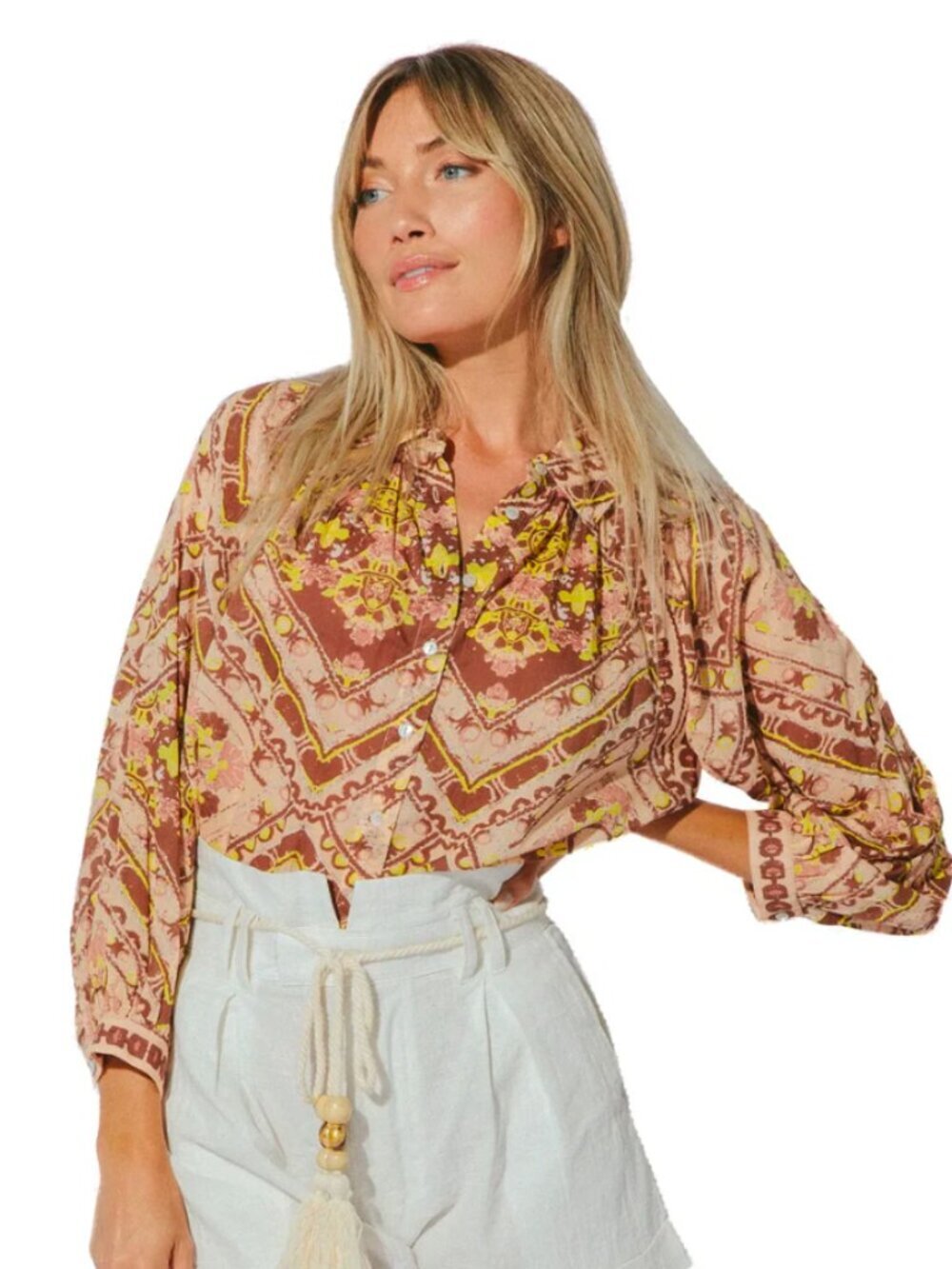 Cleobella Gina Top Geo Print Women's Size S Button Up Relaxed Boho Hippie Summer